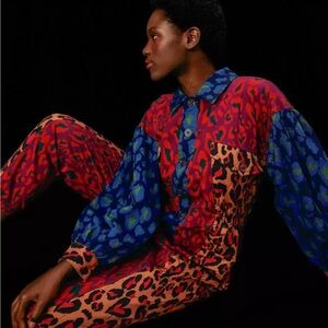 FARM RIO Mixed Leopard Pop Denim Jumpsuit (NWT)